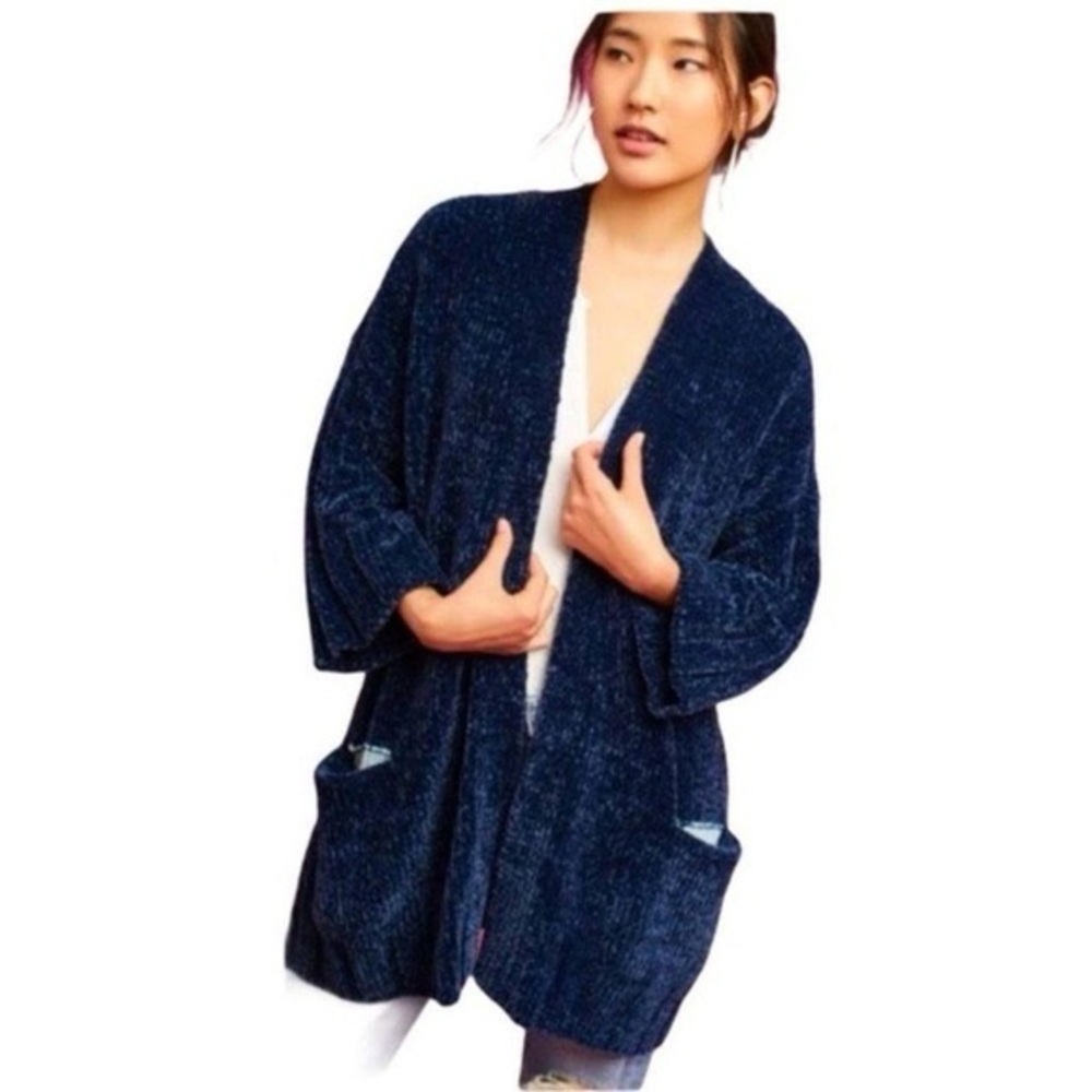 Anthropologie Moth Deep Blue Knit Chenille Sweater - Small